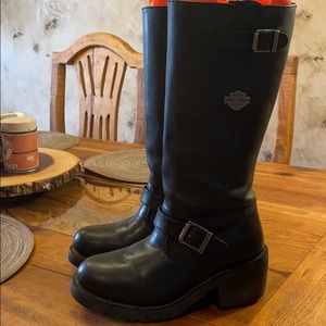 Harley Davidson tall leather motorcycle boots.